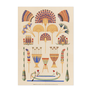 A symmetrical display of Egyptian decorative motifs in colourful watercolour